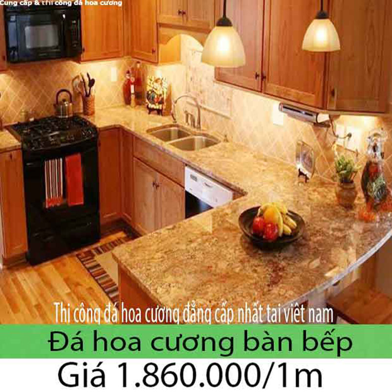 Bếp đá hoa cương granite được sự sạch sẽ và thoáng mát chất liệu này